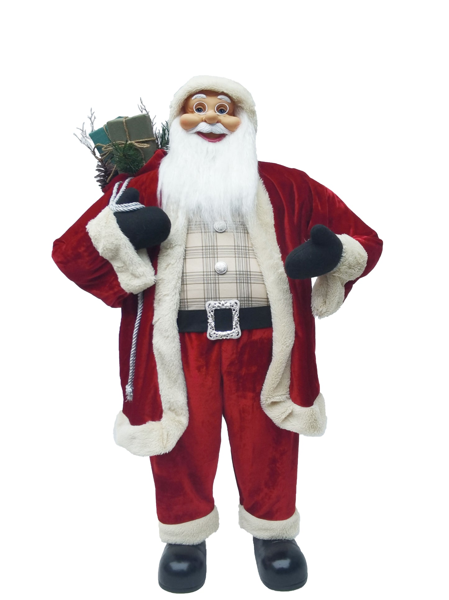 90cm Heritage Santa - Red Velvet & Tartan