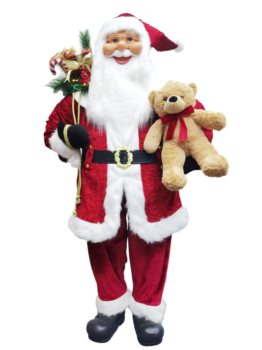 1,8M Premium Santa with Teddy Bear and Candy Cane Christmas Sack - Musical