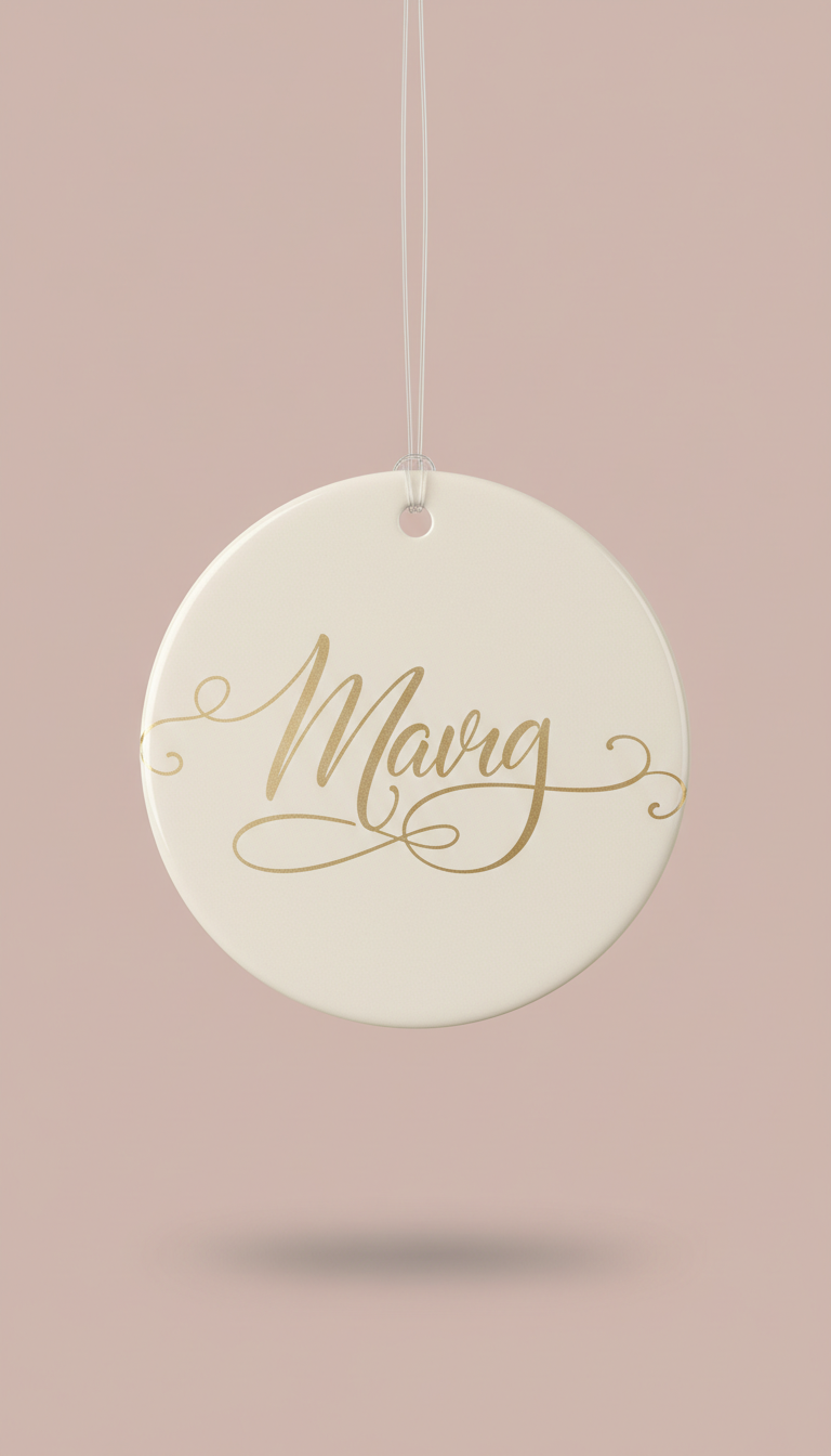 Ivory Ceramic Ornament with Gold Script