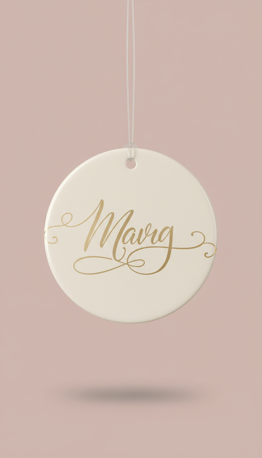 Ivory Ceramic Ornament with Gold Script